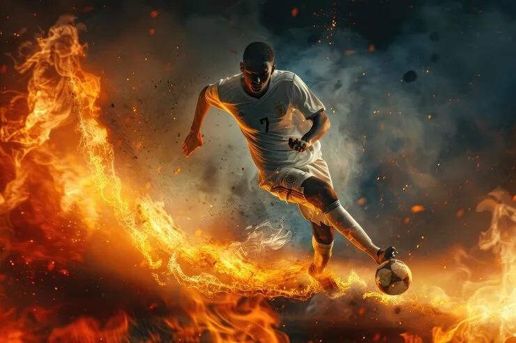 competitive-young-football-player-running-with-ball-against-fire